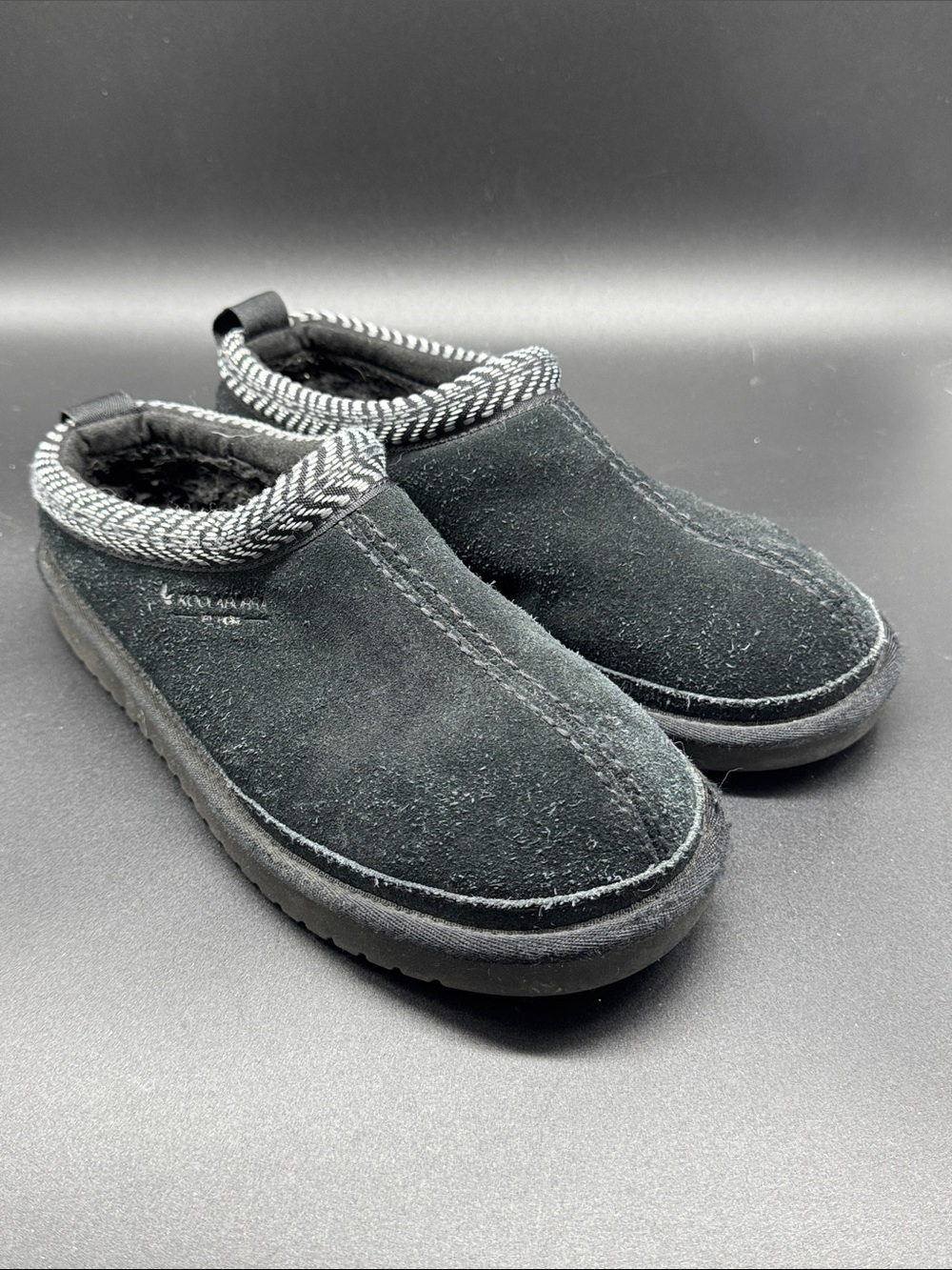 Koolaburra Black Suede Slip-On Mule with Patterned Knit Collar Sz 7